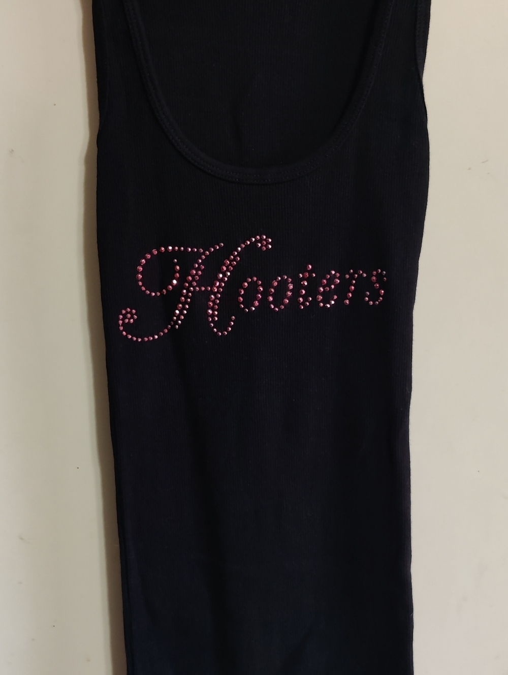 Hooters Black Tank with Pink Rhinestone Script